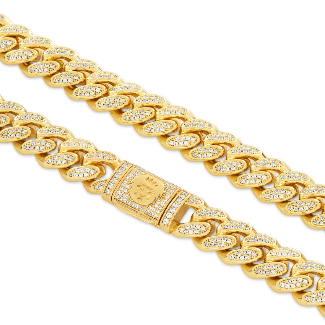 Womens Cuban Link Chain  12mm Diamond 18k Gold - 6 ICE