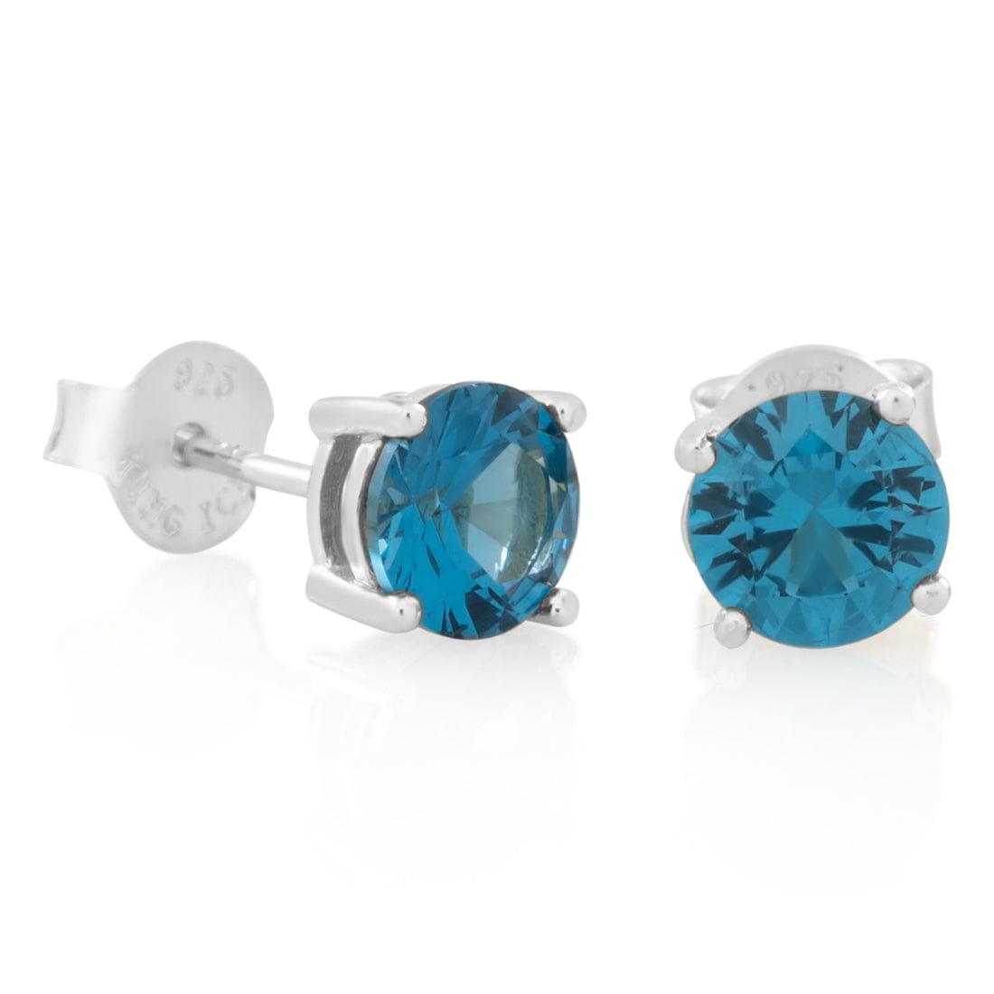 Blue Brilliant-Cut Stud Earrings  in  Sterling Silver / White Gold / 6mm by King Ice