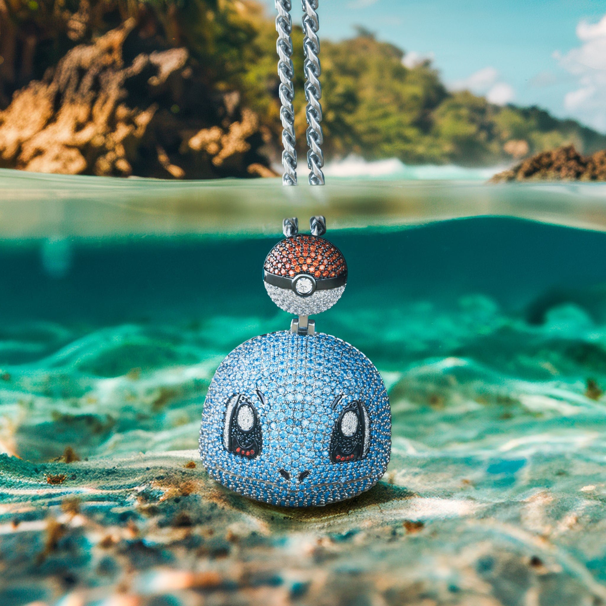 King Ice | Pokémon - Squirtle Necklace  in  White Gold / 1.5" Mens Necklaces