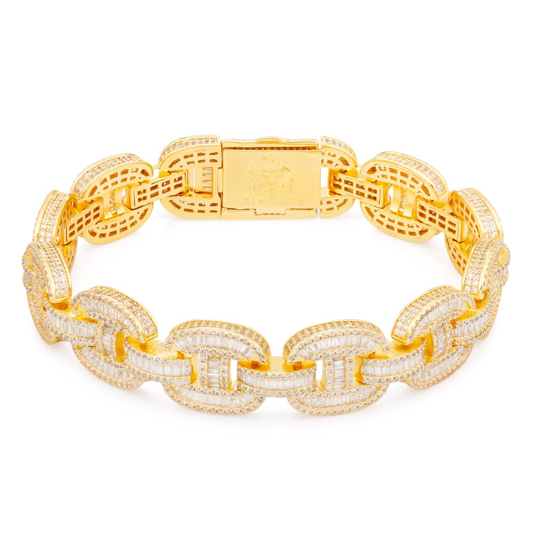 Popular 14k Gold Plated Ice Out Bracelet For Men 14mm