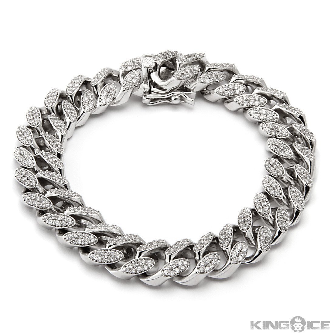 15mm Classic Iced Miami Cuban Bracelet  in  White Gold / 8" by King Ice