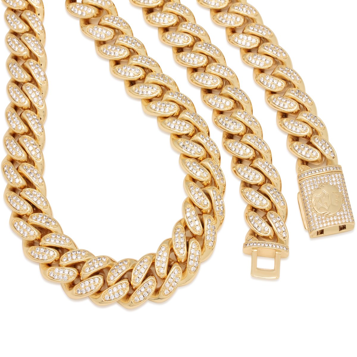 2024 14K GOLD PLATED ICED OUT MIAMI CUBAN CHA