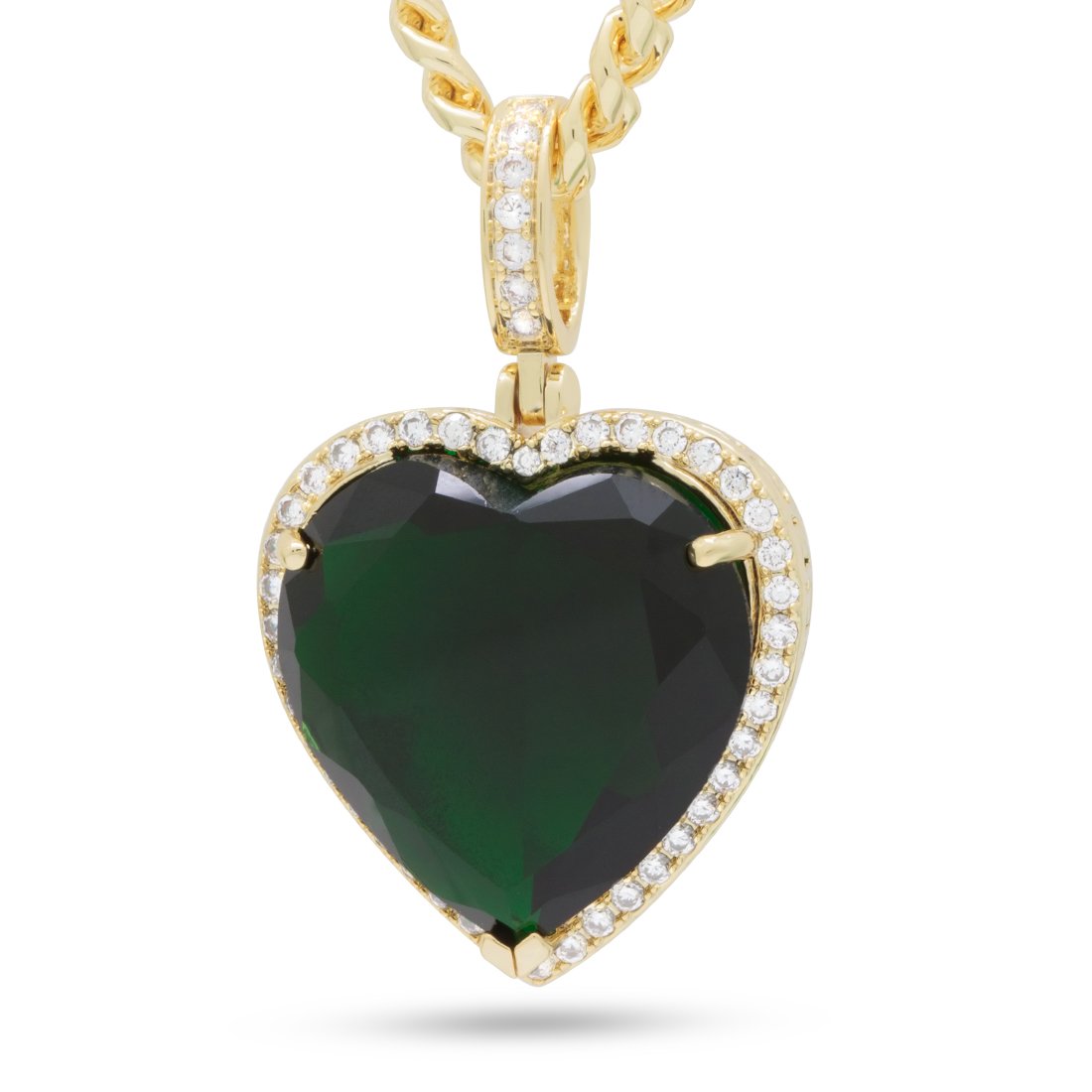 Emerald Heart Necklace  in  14K Gold / 1.8" by King Ice