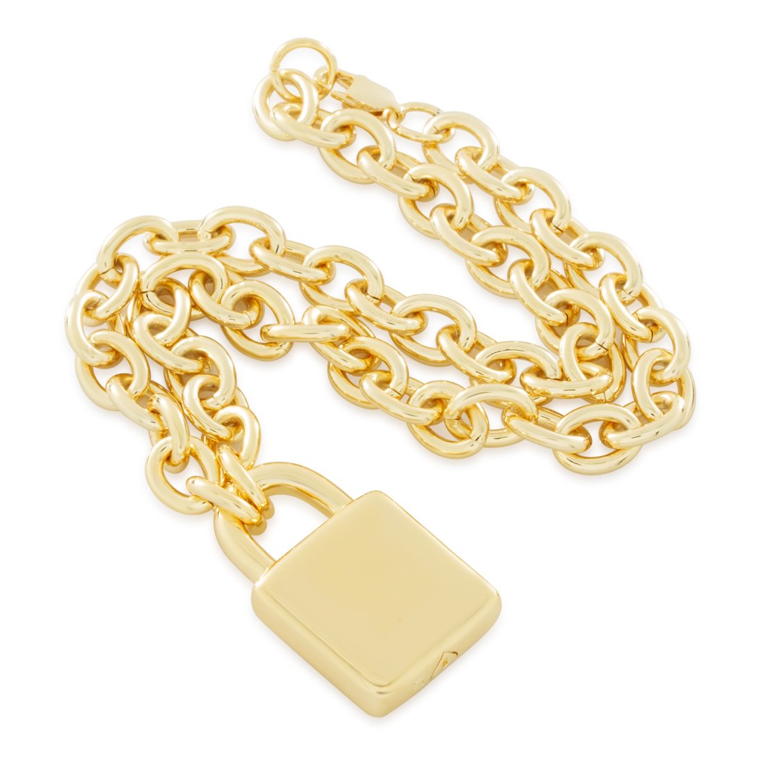 Padlock Necklace With Long Drawn Chain Gold Small Lock 