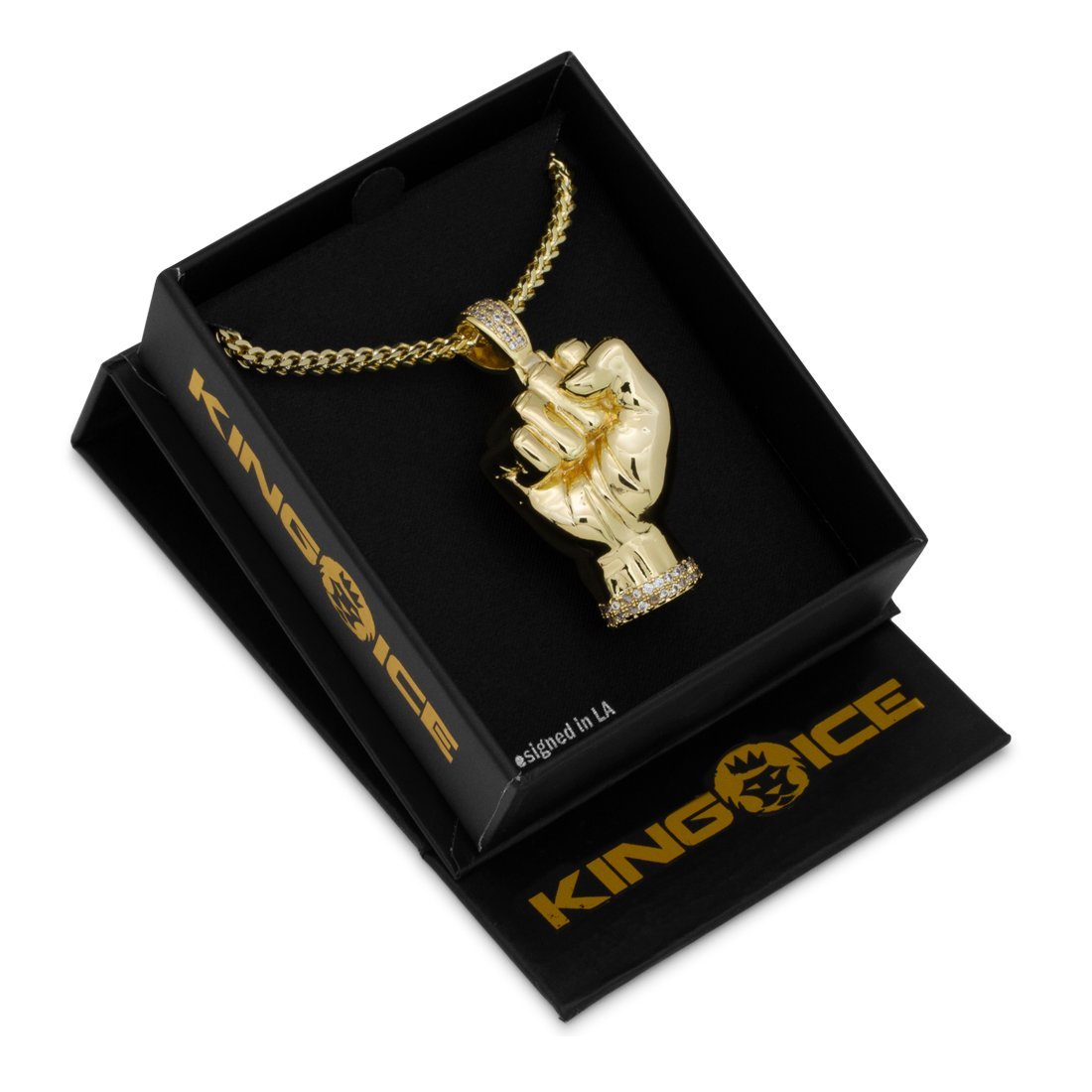 Gold black online power fist pendant