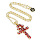 Red Evil Eye Ankh Cross Necklace  in  14K Gold / M by King Ice