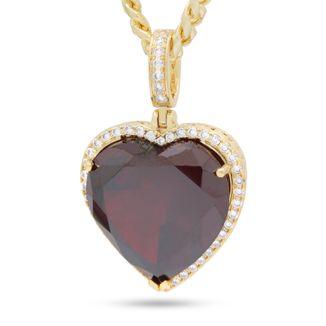 Ruby Heart Necklace  in  14K Gold / 1.8" by King Ice